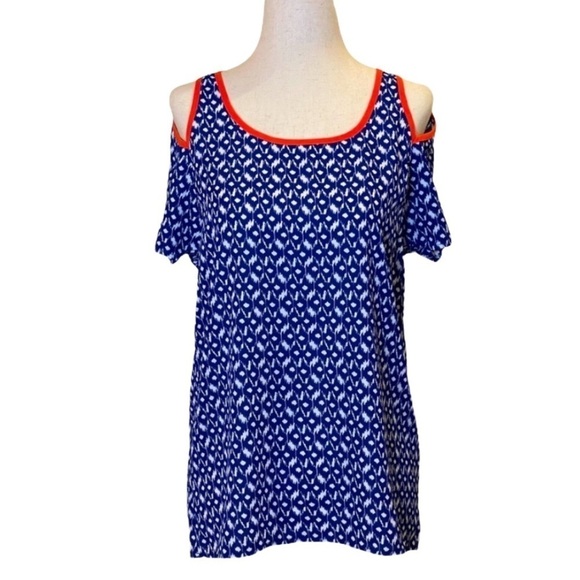 THML‎ Blue White And Orange Jaye Cold Shoulder Top Size S - Picture 2 of 9
